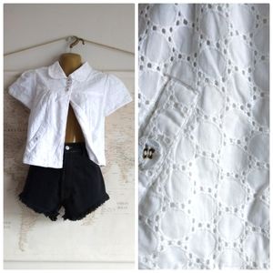 NWOT Open Front Cotton Eyelet Blouse, Size S